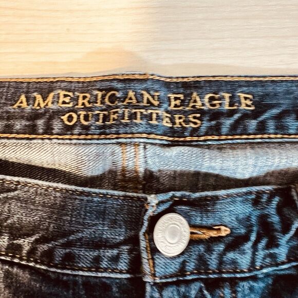 American Eagle Mens Blue Jeans Original Boot 36x32 Grunge Bleach Art - Picture 4 of 14